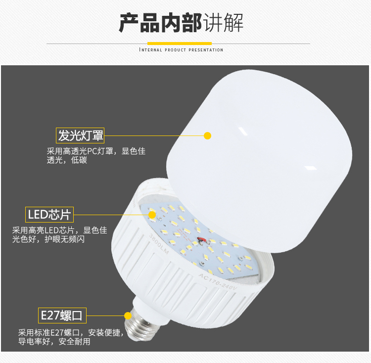 LED球泡灯E27螺口30W灯泡光源5W套件节能E40大功率工厂灯照明